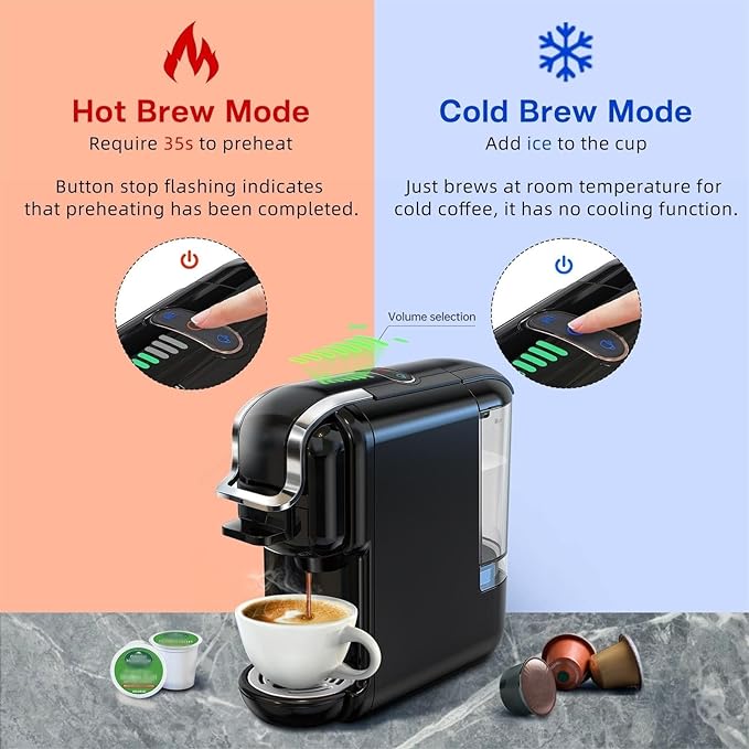 Multi-Capsule Coffee Maker, Hot/Cold Coffee Maker, Milk, ESE Pod Ground Coffee, Cafeteria, 19 Bar, 5 in 1 (Color : H2B BK, Size : CHINA_UK)