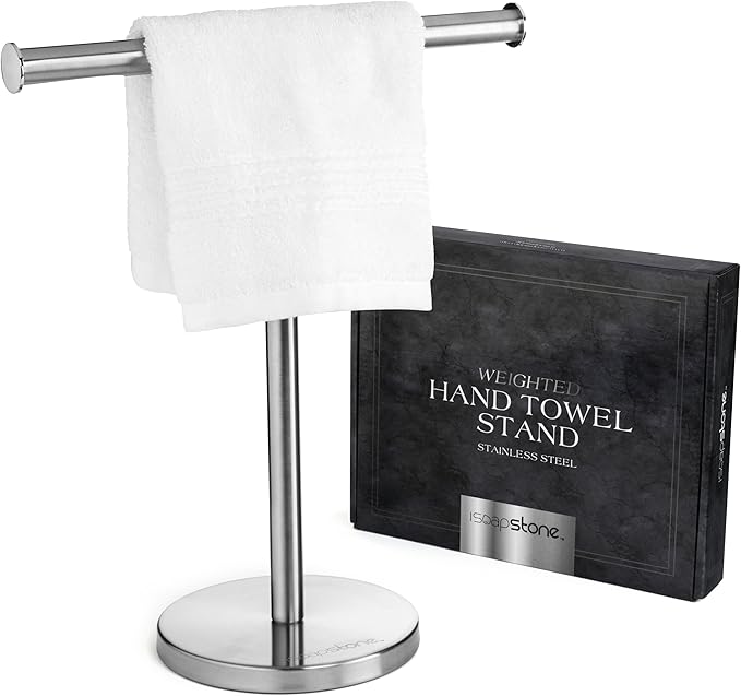 Luxury Hand Towel Holder Stand with Heavy Base, SUS 304 Stainless Steel Towel Rack, T-Shape, Freestanding Towel Stand for Bathroom Vanity or Kitchen Countertop, Waterproof Counter Organizer
