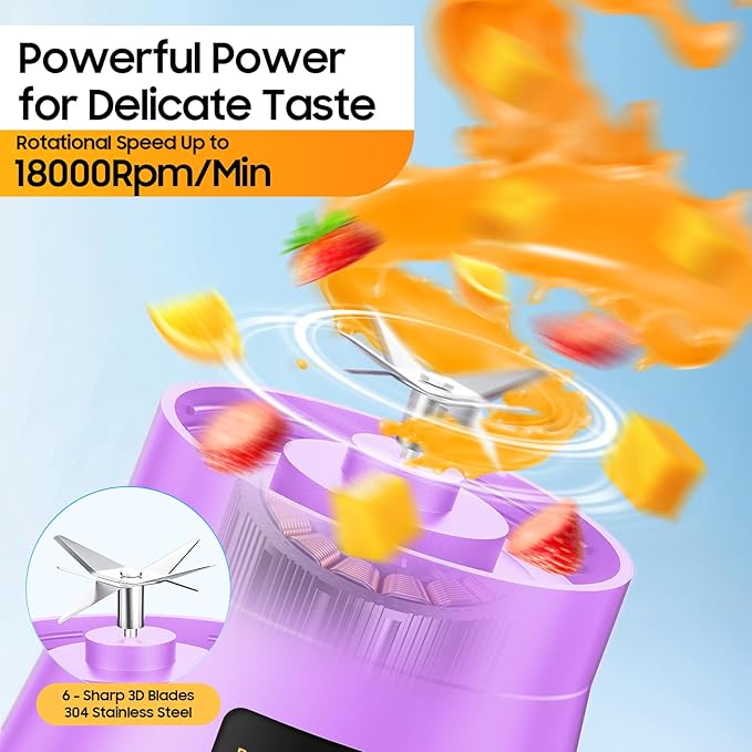 Portable Blender for Smoothies & Shakes - Cordless Personal Size Mini Blender with BAP Free Juice Cup, USB Rechargeable Suit for Sports/Picnic, Mother's Day