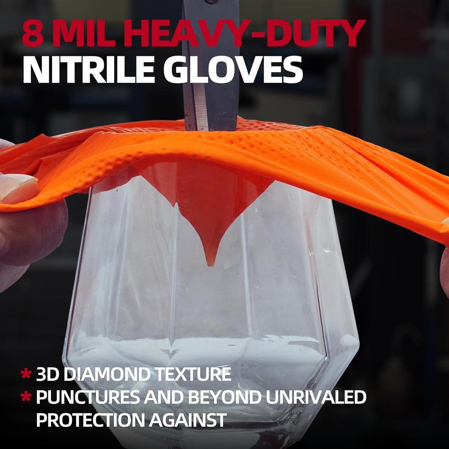 Jointown Basic Heavy Duty Nitrile Gloves, Mechanic Gloves 8 Mil Nitrile Disposable, with Raised Diamond Texture, Case of 100, Orange, Medium