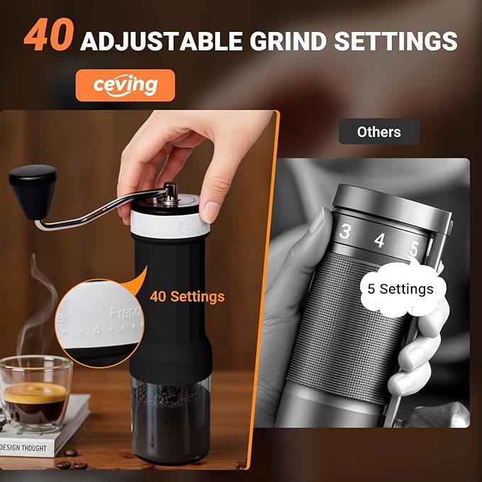 Mini Manual Coffee Grinder – 40 Adjustable Settings, Portable Hand Crank Mill with 30g Capacity, Conical Burr for Espresso, Pour Over, French Press | Perfect for Travel, Camping & Office