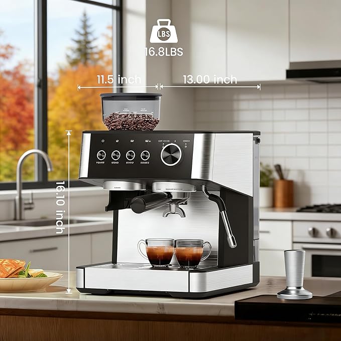 Kndko Espresso Machine, 20Bar Italian Pump & Commercial Steam Wand for Barista-Quality Coffee | Easy to Use with PID Control & Guided Tutorial | All-in-One Kit, Compact Stainless Steel Design