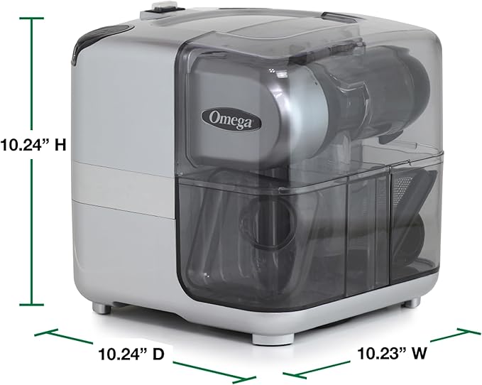 Omega Juicer Cold Press 365 Slow Masticating Vegetable and Fruit Juice Extractor and Nutrition System Makes Nut Milks Baby Food and Sorbets, 80-RPM Slow Juicer with On-Board Storage, 200-Watts, Silver