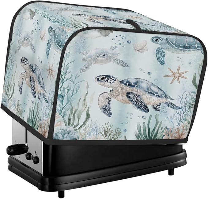 4 Slice Toaster Cover,Ocean Sea Turtles Small Kitchen Appliance Bread Machine Cover with Pockets,Dust & Fingerprint Protection