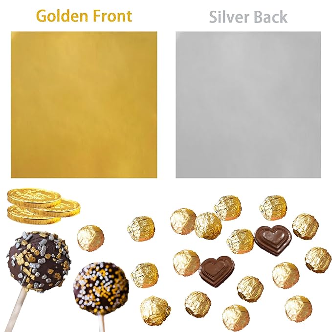 PABCK 500 Pcs 5 Colors Chocolate Candy Wrappers Aluminium Foil Wrapping Papers Square Sweets Lolly Paper Food Tin Foil Wrapper for Candy Packaging Decoration (4.7x4.7 inches)