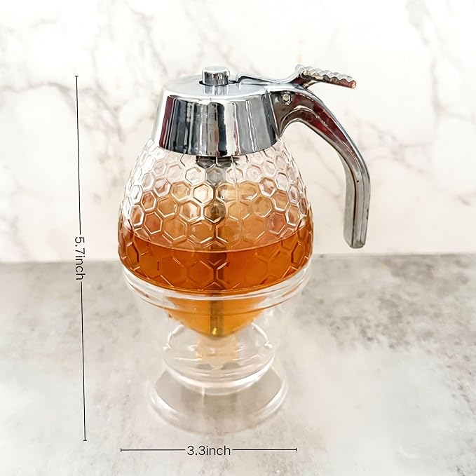 Acrylic Honey Dispenser, Honey Pot with Base, Maple Syrup Honey Container, Anti Drip Honey Jar