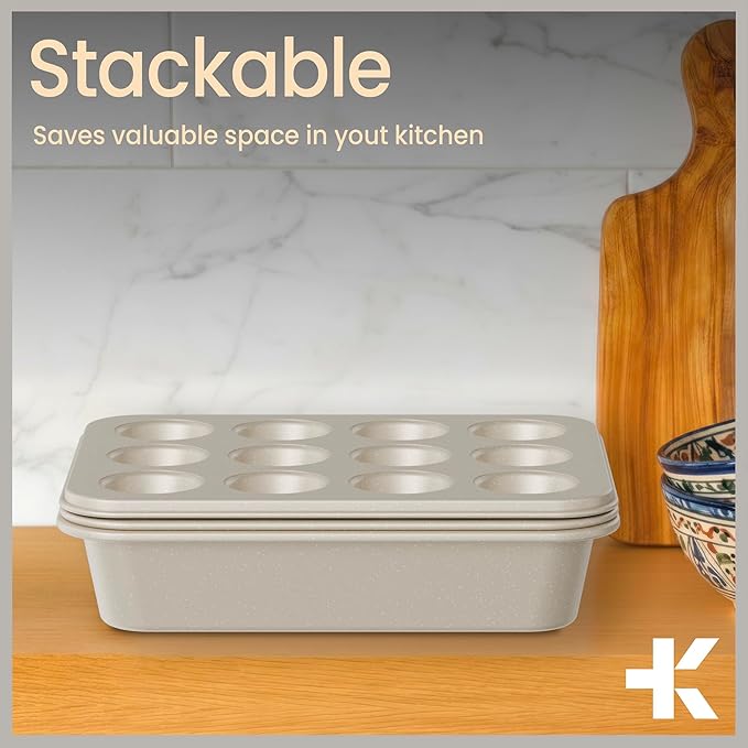 Bakken 4-Piece Bakeware Sets, Nonstick Carbon Steel Baking Sheet, Stackable Space-Saving Bakeware, Dishwasher Safe, Stain-resistant, PFOA, PFOS, & PTFE Free, Oven Safe Up To 450°F, White Marble