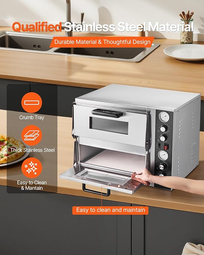 VEVOR Pizza Oven Electric, 18" Double-Deck Commercial Countertop Pizza Oven, 842°F Max Temp, Indoor Pizza Maker with Thermometer, Independent Upper & Lower Temp Control & Timer for Home Restaurant