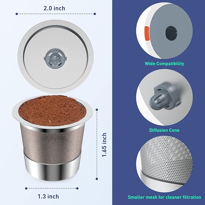 Reusable K Cups for keurig | reusable coffee pods for Keurig 1.0 & 2.0 Single Cup Coffee Makers, stainless steel reusable k cup keurig filter replacement (3pack)