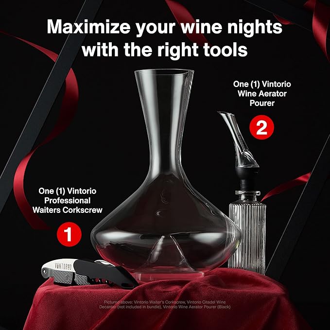 Wine Aerator Pourer and Waiter's Corkscrew Bundle (Black) by Vintorio