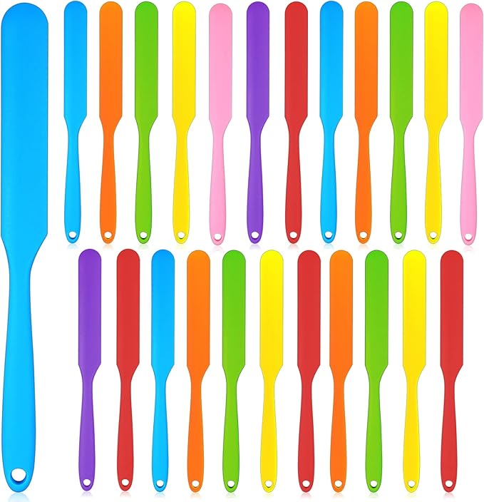 Lasnten 24 Pcs Silicone Spatula Set Heat Resistant Spatula Silicone Flexible Non Stick Jam Scraper with Long Handle Mixing Batter Scraper for Butter Cake Cream Icing Cooking Kitchen Baking