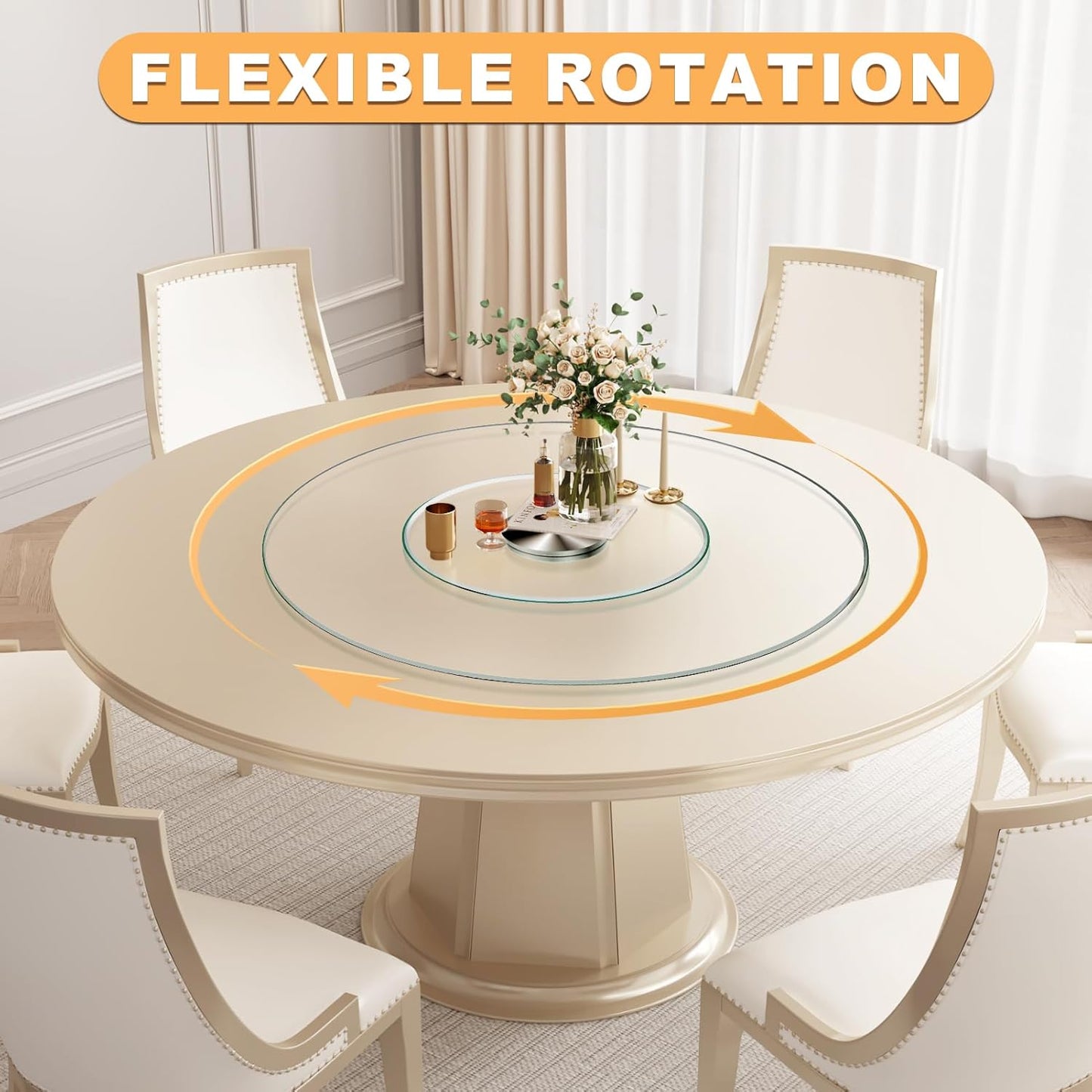 31'' Glass Lazy Susan Turntable Dining Table, 360 ° Round Dinner Plate Rotating Tray Transparent Dinner Plate, Silent and Smooth Rotation of The Dinner Plate (31inch/80cm)