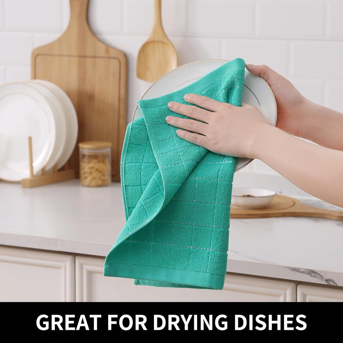 Homaxy 100% Cotton Terry Kitchen Dish Cloths, Ultra Soft and Absorbent Dish Towels for Kitchen, Suitable for Drying and Washing Dishes, 12 Pack, 12 x 12 Inches, Turquoise