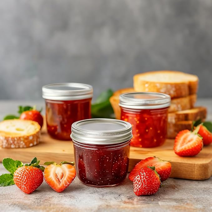 ComSaf 8 oz Wide Mouth Mason Jars, 12Pcs Glass Jars for Home Cooks Making Jam and Jelly, and Crafters Creating DIY Candles and Party Favors, Canning Jar with Lids and Rings，Includes Labels & Twine