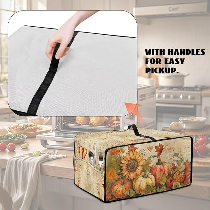 Toaster Oven Dust Cover Small Kitchen Appliance Cover for Countertop Convection Ovens,Small Appliances, L, 18.5 x 22.5 x 13 Inches, Retro Pumpkin Sunflower