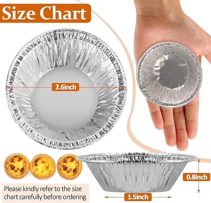 200 Pieces 2.6 Inch Round Pie Tart Small Tin Foil Pans Disposable Aluminum Mini Pie Pans for Baking, Cooking Supplies