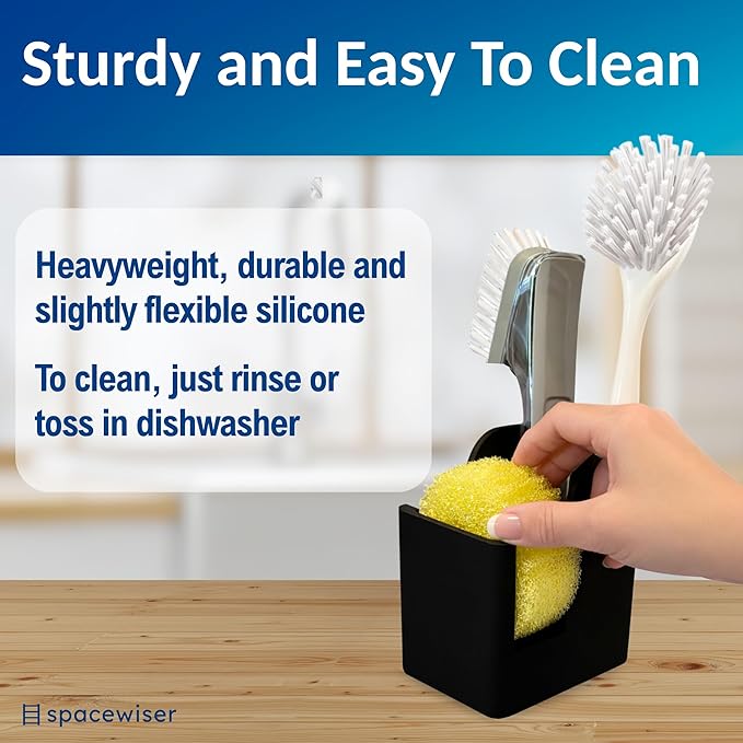 Spacewiser TidyNook Silicone Sink Caddy - Sponge Holder for Kitchen Sink, Dish Brush Holder, Fits Scrub Daddy Sponges, Scrub Mommy, and all Dish Sponges, Compact Kitchen Sinks Organizer Caddy, No Rust