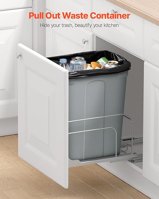 VEVOR Pullout Trash Can for Kitchen Cabinets, 35 QT Garbage Waste Recycling Bin, Under Mount Waste Container, with Heavy Duty Metal Soft Close Sliding System and Door Kit, for Sink, Under Counter
