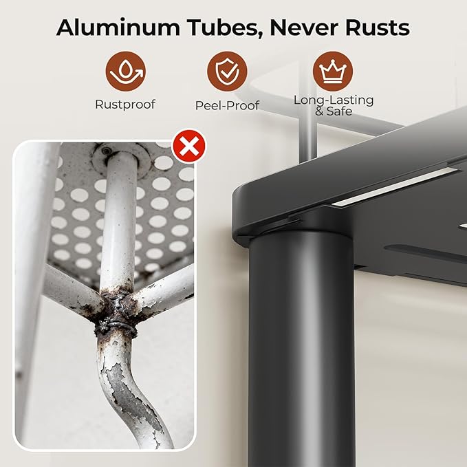 Orimade Rustproof 2 Tier Floor Standing Corner Shower Caddy Organizer with Toothbrush Holder, Large Spacing Floor Shower Shelf Rack Storage Stands with Hooks for Bathroom Kitchen, Black