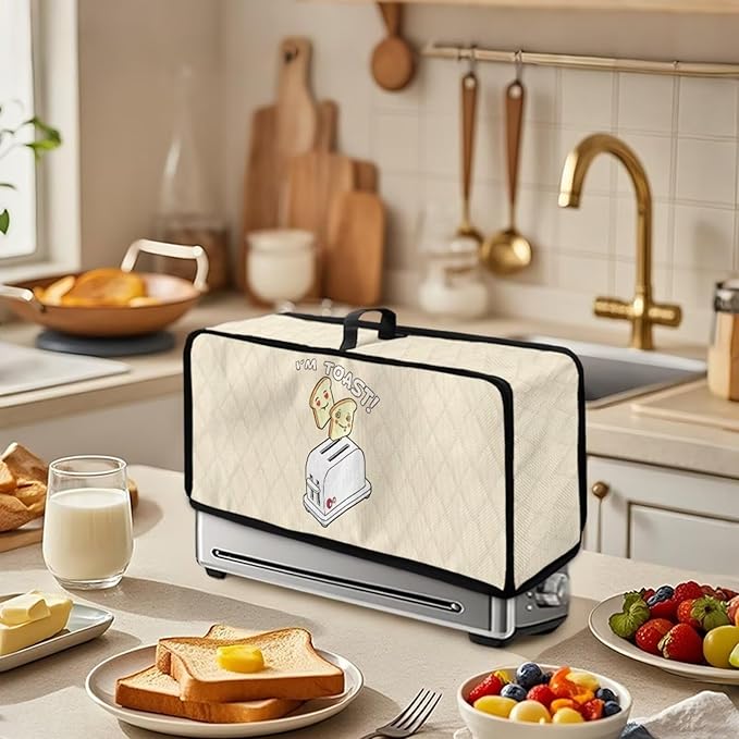 Bread Print Toaster Cover 2 Slice Anti-sputtering Washable Fabric Toaster Cover Dust Proof Kitchen Appliance Covers for Home Use Anti-Fingerprint Design