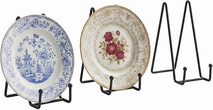 Plate Stands Holder 3 Pack, Picture Frame Display for Bookcase, Photo on Table Top (Black, 6")