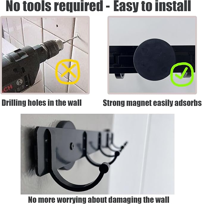 Magnetic Utensil Holder Hooks, Wall Mount Utensil Hanging Storage, Magnetic Hook Rack for Refrigerator, Black Metal No Punching Hook, Kitchen Magnetic Rack Towel Bar Utensil Rack