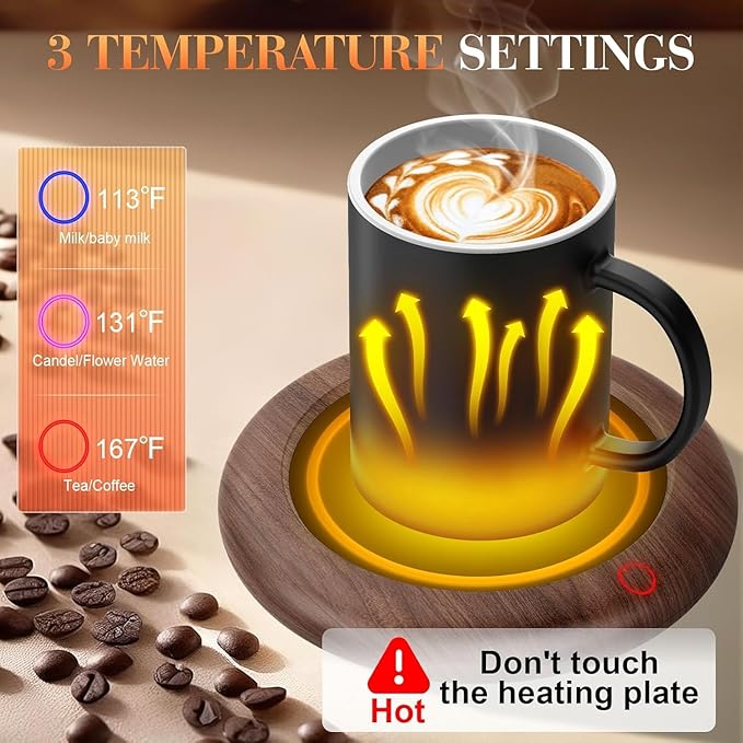Coffee Mug Warmer, 40W Coffee Cup Warmer for Desk with 3 Temp Settings, Auto Shut Off, Mug Warmer for Home & Office, Smart Electric Beverage Warmer for Heating Coffee, Tea, Water, Milk and Coco