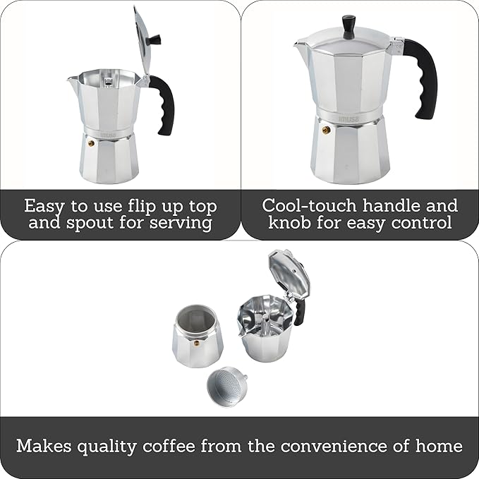IMUSA 9 Cup Cast Aluminum Stovetop Coffeemaker, Moka Pot for Classic Cuban, Italian, and Espresso Style Coffee