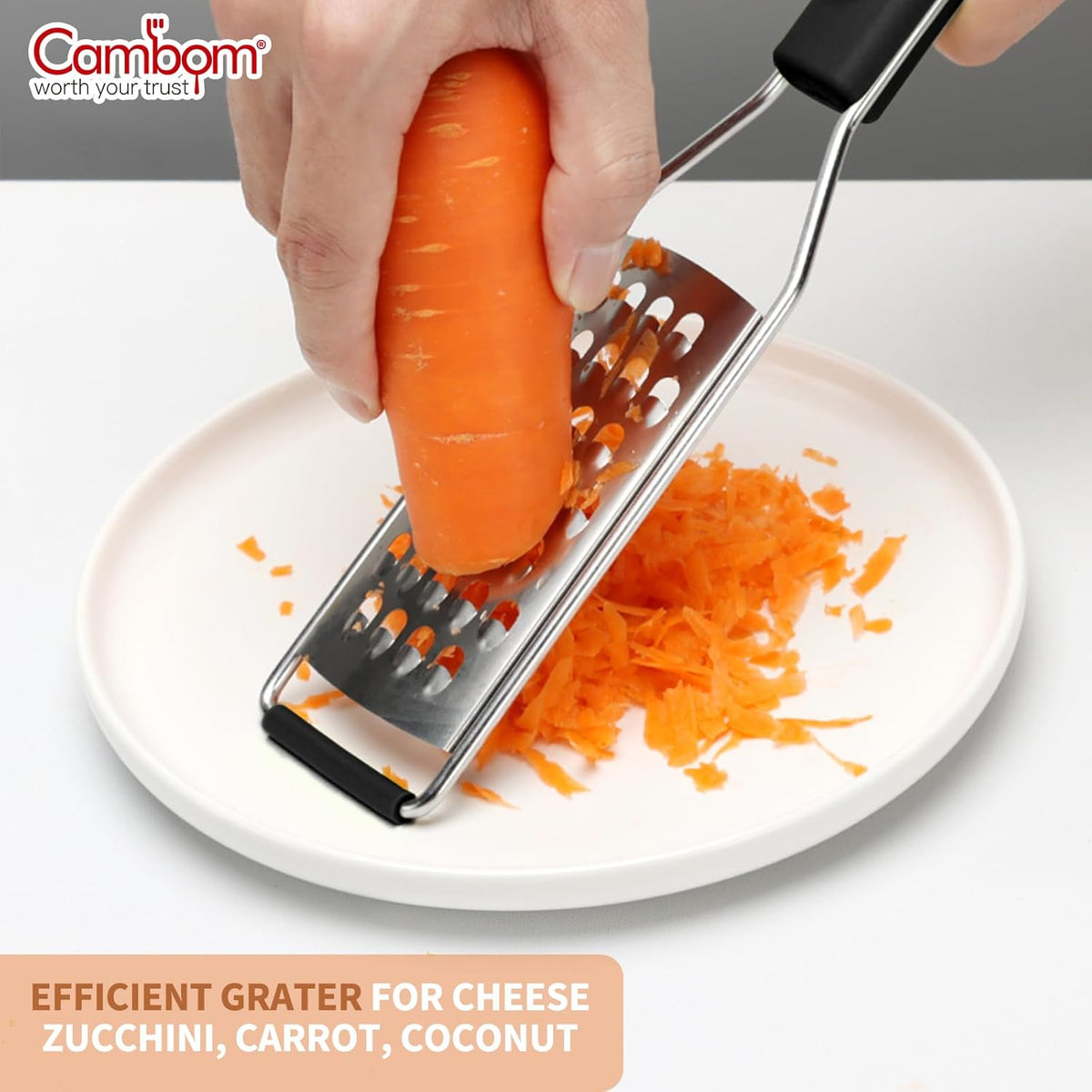 Cambom Cheese Grater Vegetable Shredder & Citrus Zester Lemon Zester for Parmesan Cheese, Vegetables, Zucchini, Nutmeg, Chocolate, Lemons, Hand Held Shredder Graters Stainless Steel Extra Coarse Blade