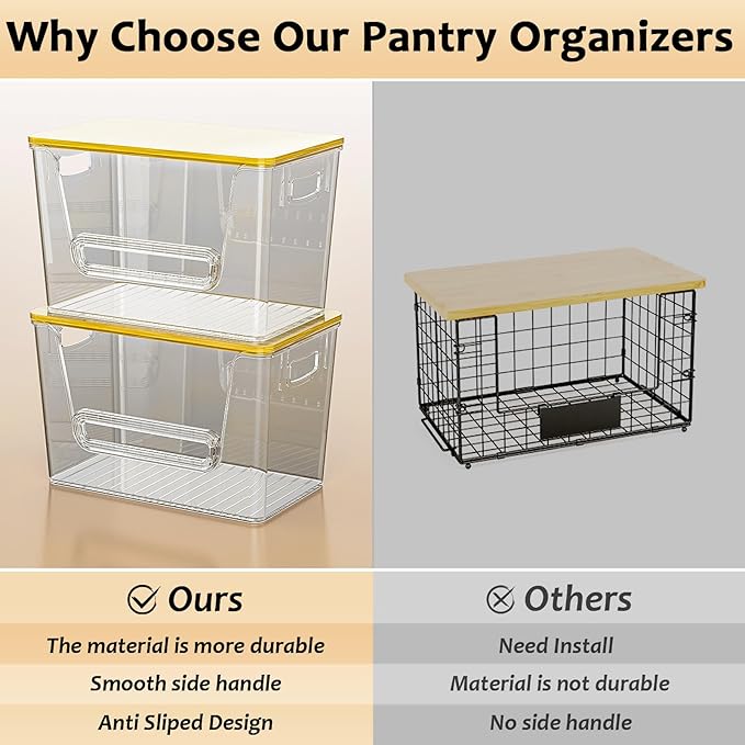 Delamu 2 Set Pantry Organizers and Storage,Trash Bag Dispenser with Bamboo Top,Stackable Trash Bag Dispenser Under Sink Organizer for 4-30 GalBags,Onion,Potato,Fruits,Gray(11.22" L*7" W*7.12" H)