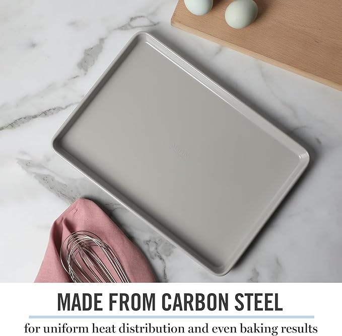 Martha Stewart Gallen 13 x 9 Inch Nonstick Carbon Steel Cookie Sheet – Cool Grey, Durable Bakeware for Even Baking and Easy Cleanup