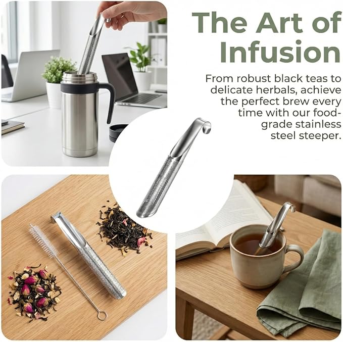 Tea Infusers For Loose Leaf Tea - Stainless Steel Office, Home & Travel - Set of 1 - Includes Strainers, Cleaning Brush