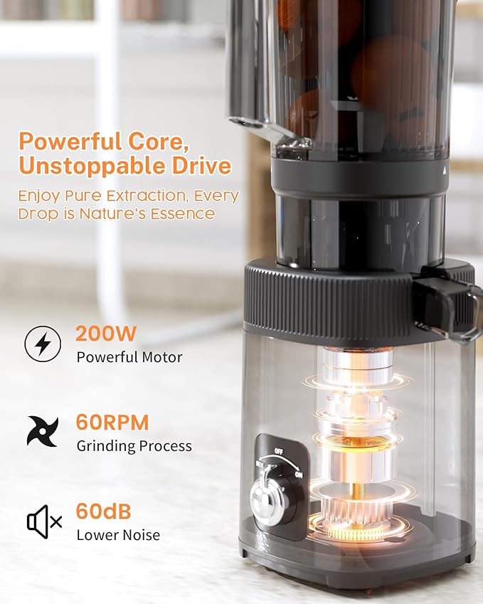 Kndko Cold Press Juicer with 4.35" Wide Feed Chute, Slow Masticating Machine Fit Whole Fruits & Vegetables, High Juice Yield, Stainless Steel Juicer Machine with Large Auger, Easy to Clean