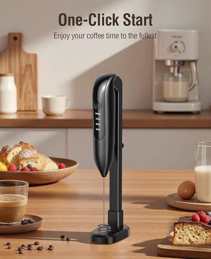 Dynooper Electric Milk Frother Handheld: coffee frother rechargeable 3 in 1 - LED Display, Wireless Charging - 3 Speeds, Stainless Steel Whisk for Latte, Cappuccino - Bright Grey