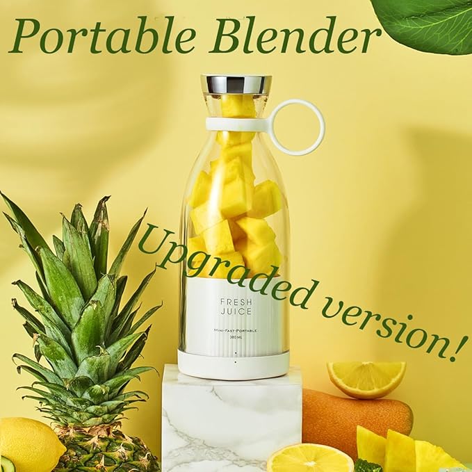 Upgraded Fresh Juice Blender Portable, Juicer Portable Blender Shake, 380ML USB/Magnetic Charging for Shakes and Smoothies, with Travel Cup and Lid (White,Magnetic charging)
