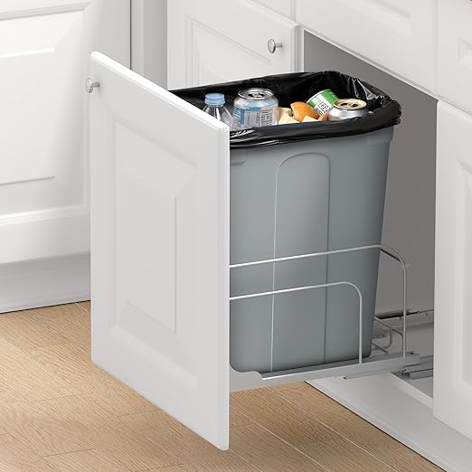 VEVOR Pullout Trash Can for Kitchen Cabinets, 35 QT Garbage Waste Recycling Bin, Under Mount Waste Container, with Heavy Duty Metal Soft Close Sliding System and Door Kit, for Sink, Under Counter