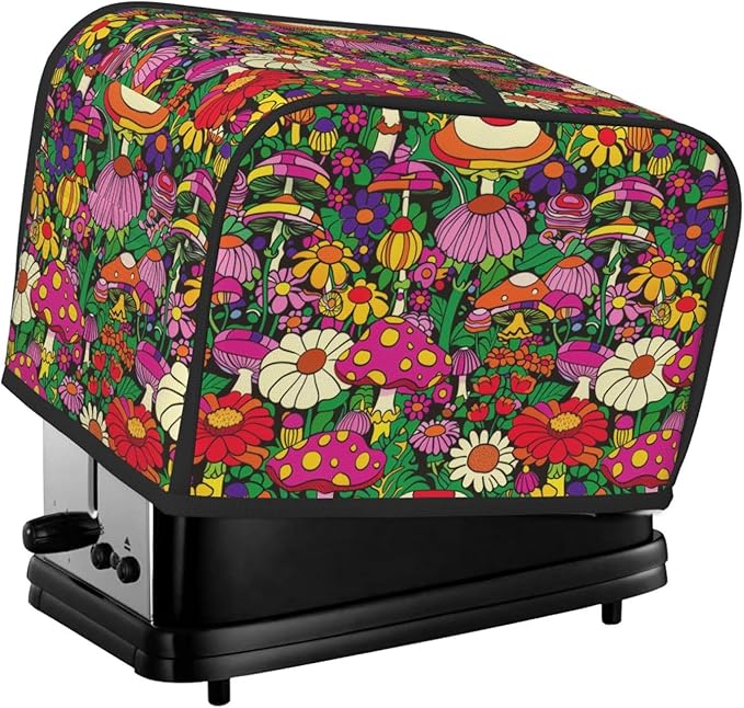 Toaster Cover 2 Slice Colorful Mushroom Flower Trippy Kitchen Small Appliance Covers with Pockets Dust and Fingerprint Protection