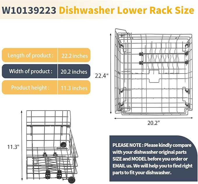 Allstare W10139223 Dishwasher Lower Rack Replacement for Whirlpool Maytag Jenn-Air Dishwasher Parts with 902990 Lower Shelf MDBD820AWW MDB7100AWQ Lower Dishrack Assembly Wheels Dishwasher Bottom Rack