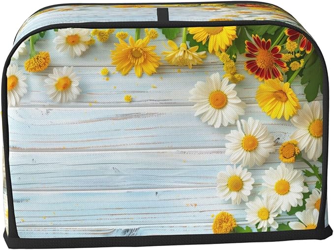Spring Daisies Wooden Toaster Cover 2 Slice, Cute Rural Bread Machine Cover, Washable Dust-Proof Cover for Kitchen Small Appliance Cover,with Top Handle