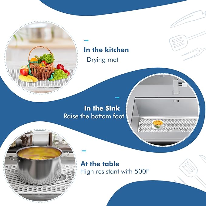 Bestjing Silicone Sink Protectors for Kitchen Sink with Center Drain - 29.7"x 15.5" Kitchen Protector Accessory, Non-Slip Heat Resistan Mat for Bottom of Farmhouse Stainless Steel Porcelain (White)