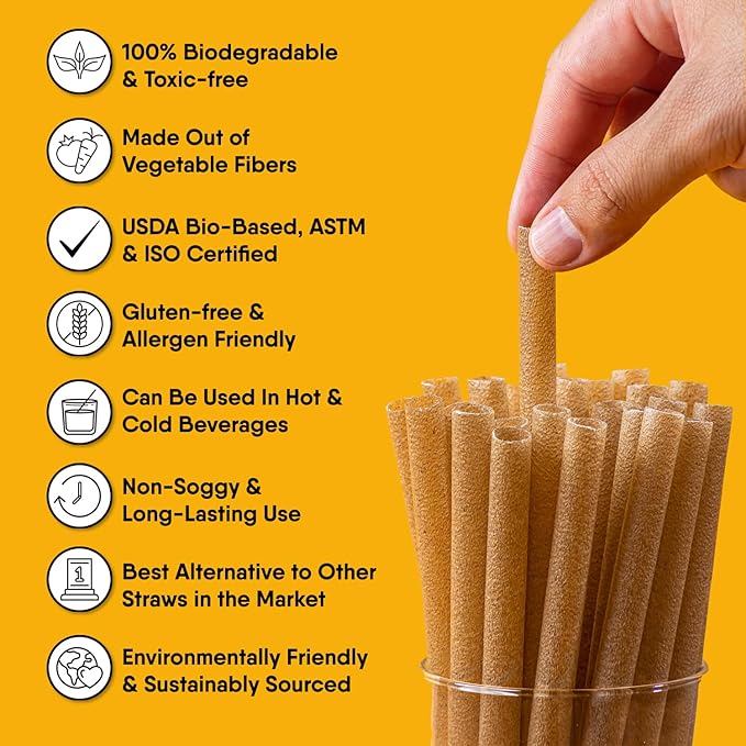 100% Biodegradable Individually Wrapped Cocktail Stirrers – 300 PCS of 5.50 Inches Premium Quality Disposable Coffee Stirrers, Best Biodegradable Stirrers for All Drinks – By The Veggie Straws