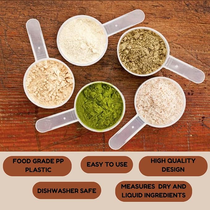 Plastic Measuring Scoop, 6 Tablespoon (90 cc | 3/8 Cup | 3 oz. | 90 mL) Long Handle Spoons for Powders, Granules, Coffee, Pet Food, Baking Supplies, Protein and Other Dry Goods, BPA Free (Set of 3)