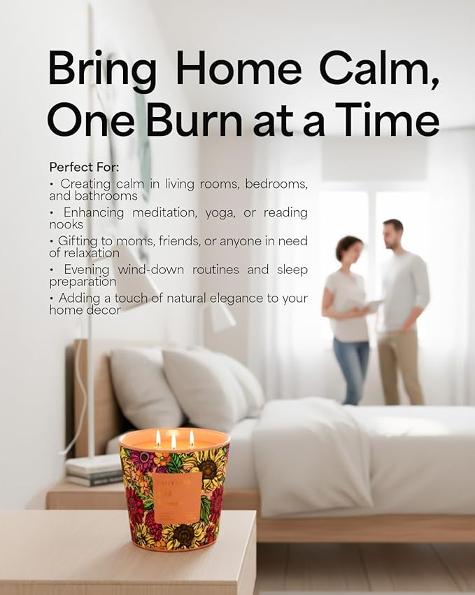 Wild Flowers Scented Candle, 30oz Natural Soy Wax, Large 3 Wicks Luxury Aromatherapy | Natural Candles Non-Toxic | 100+ Hour Clean Burn,Long Lasting Big Candles for Home Decor,Stress Relief,SPA
