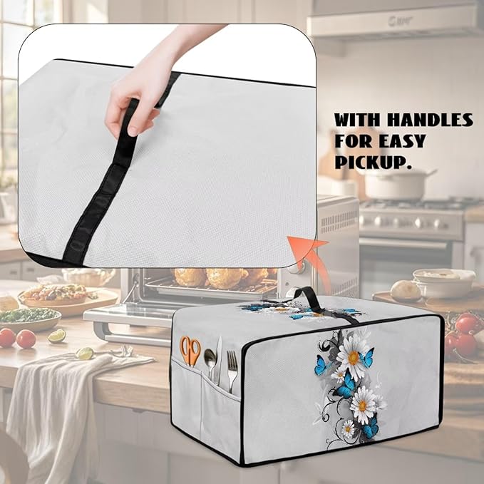 Toaster Oven Cover Dust-Proof Countertop Convection Oven Cover Protective Smart Microwave Oven Accessories and Decor, S, 14.5 x 18.5 x 9 Inches, Daisy Butterfly Gray