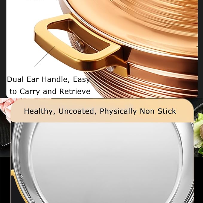 Stainless Steel Moroccan Tagine Pot, Large Moroccan Tajine Casserole with Cone-Shaped Lid, Non Stick Tagine Cooking Pot with 2 Handles(22cm/8.6in, Gold)