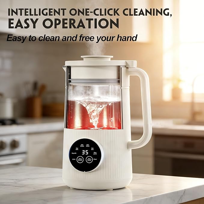8 in 1 Nut Milk Maker Machine, 35oz（1L） Automatic Soy Bean Milk Maker with 10 Blades, Homemade Almond/Oat/Nut/Juice, Plant-Based Milk Blender, 12H Delay, Self-Cleaning, 2H Keep Warm and Boil Water