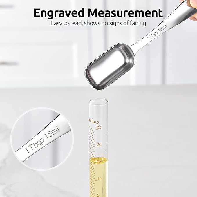 U-Taste 18/8 Stainless Steel Measuring Cups and Spoons Set of 10, and 18/8 Stainless Steel Square Measuring Spoons Set of 8 (Midnight Blue+Silver)