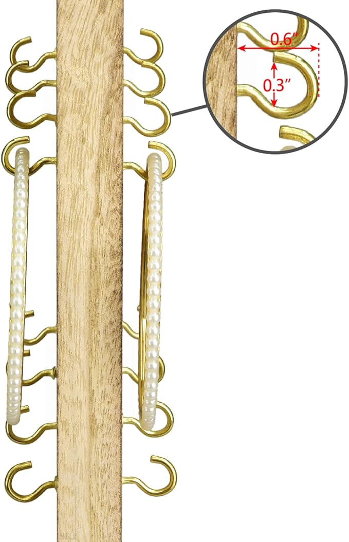 Ikee Design Wooden Rotating Two-Sided Jewelry Display Stand, Rotating Organizer with 32 Hooks for Store, Earring Keychain Display with Hooks, Oak color, 9 W x 7.5 D x 16.5 H in