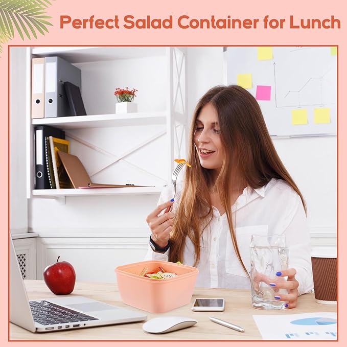 Tessco for you 6 Pcs Salad Lunch Container 50 oz Salad Container with 3 Compartment Reusable Bento Box for Adults Stackable Lunch Bowl for Meal Snack Fruit (Pink,Green)