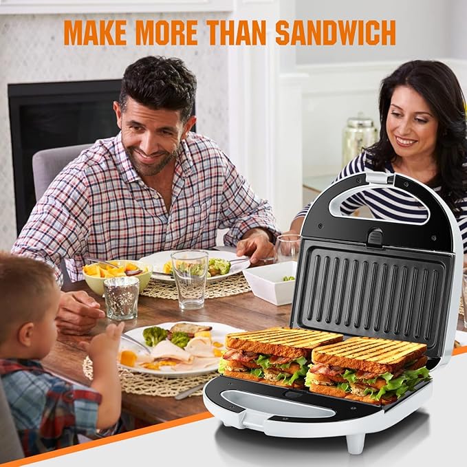 Aigostar Sandwich Maker Panini Press Grill, 3 in 1 Waffle Maker with Removable Non-stick Plates, Electric Grilled Cheese Maker, Portable Cool Touch Handle, Led Indicator Lights & Easy to Clean, 750W